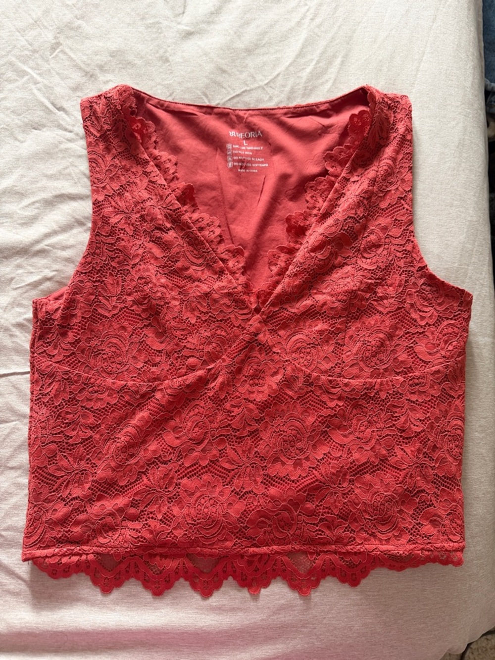 Red Lace Sleeveless V-Neck Women’s Top